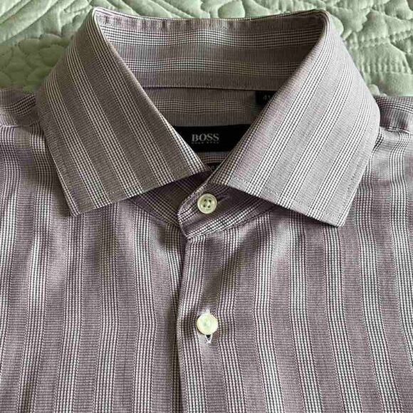 Hugo Boss Men's Regular Fit Pastel Purple Cotton Dress Shirt 41 16 - Picture 6 of 11